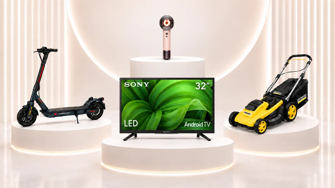 Nagrody na poziomie START: Hulajnoga elektryczna RED BULL Racing, Telewizor SONY 32" LED Android TV, Kosiarka akumulatorowa KARCHER, Suszarka DYSON Supersonic Nural™